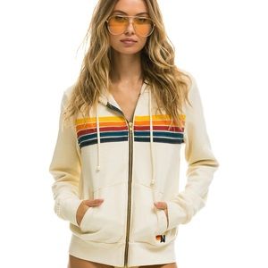Aviator Nation 5 Stripe Hoodie in Vintage White Unisex Size Medium